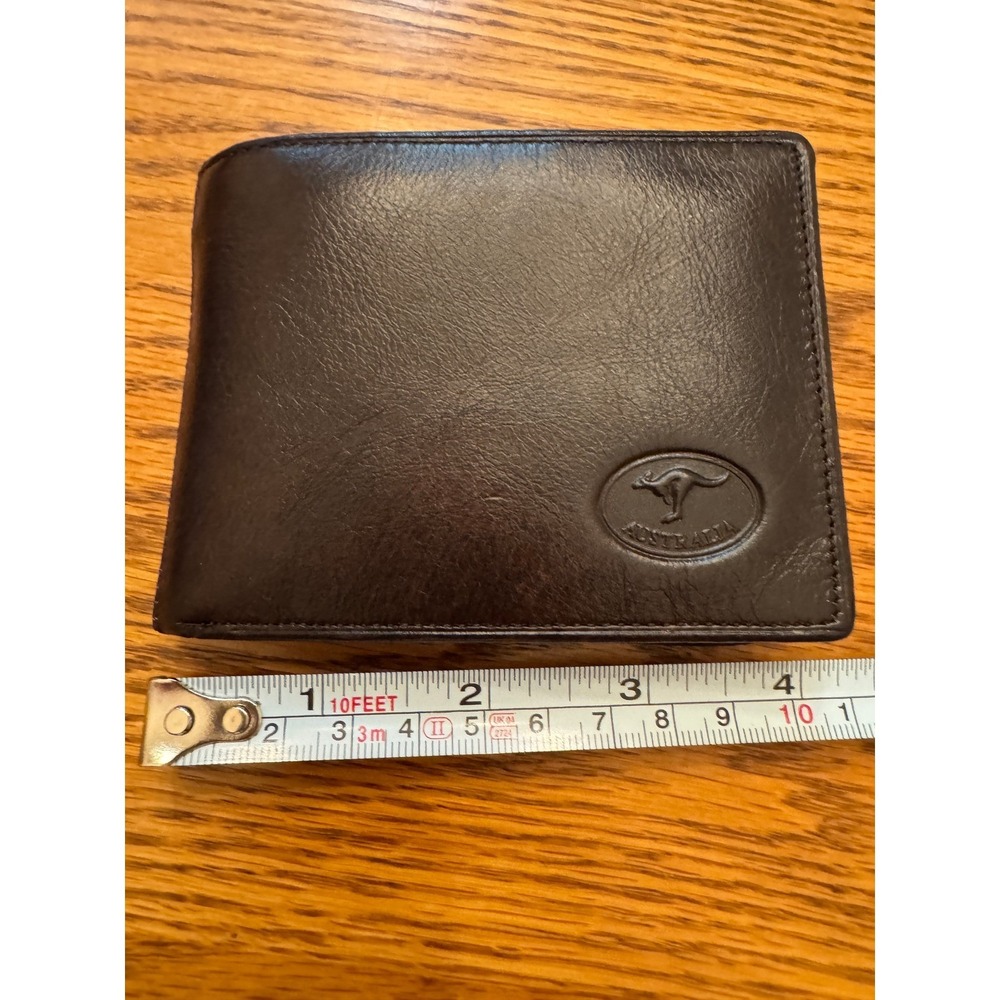 NEW Auslouis Bifold Wallet Mens Dark Brown  Leather Kangaroo Australia Souvenir